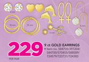 9 CT Gold Gypsey Earrings-Per Pair