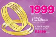 9 CT Gold 6mm Bangles-Each