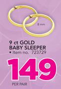 9 CT Gold 8mm Baby Sleeper-Per Pair