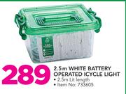 2.5m White Battery Operated ICycle Light