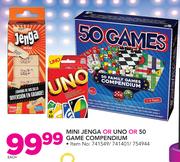 Mini Jenga Or UNO Or 50 Game Compendium-Each