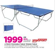 Spin Sport 4 Piece Foldable Table Tennis Table