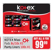 Kotex Maxi Pads 8's/ 10's X5 + Panty Liners 100's X1-For Any 6