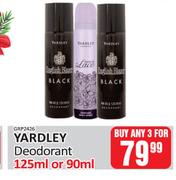 Yardley Deodorant-For Any 3 x 90ml/ 125ml