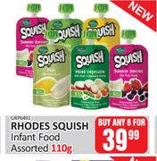 Rhodes Squish Infant Food Assorted-For Any 6 x 110g