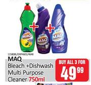 Maq Bleach + Dishwash Multi Purpose Cleaner-For All 3 x 750ml 