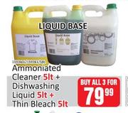 Ammoniated Cleaner 5Ltr + Dishwashing Liquid 5Ltr + Thin Bleach 5Ltr-For All 3