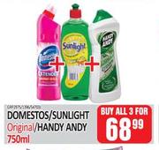 Domestos/ Sunlight Original/ Handy Andy-For All 3 x 750ml 