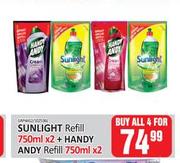 Sunlight Refill 750ml x 2 + Handy Andy Refill 750ml x 2-For All 4