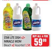 Star Lite Dish x2+ Miracle Mom Bleach x2 Assorted-For Any 4 x 1.5Ltr