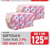 Softouch Toilet Rolls 1 Ply 500 Sheets-For Any 2 x 24's
