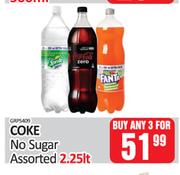 Coke No Sugar Assorted-For 3 x 2.5Ltr