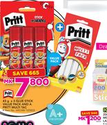 Pritt Glue Stick Value Pack And A Pritt Multi Tac-43g x 3