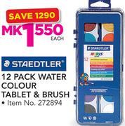 Staedtler 12 Pack Water Colour Tablet & Brush-Each