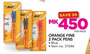 Bic Orange Fine 2 Pack Pens-Per Pack 