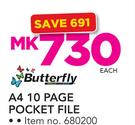 Butterfly A4 10 Page Pocket File-Each