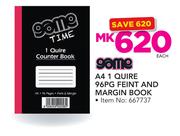 Game A4 1 Quire 96 Page Feint & Margin Book-Each