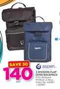 Aspen 3 Division Flap Over Backpack-Each