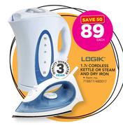 Logik 1.7Ltr Cordless Kettle or Steam and Dry Iron-Each