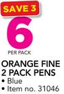 BIC Orange Fine 2 Pack Pens In Blue-Per Pack