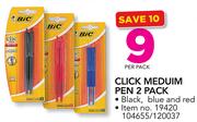 BIC Click Medium Pen 2 Pack In Black, Blue And Red-Per Pack