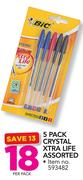 BIC 5 Pack Crystal Xtra Life Assorted-Per Pack