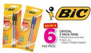 BIC Crystal 2 Pack Pens In Black Blue And Red-Per Pack