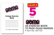 Game A4 Exercise Book 72 Page Quad Margin-Each