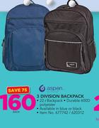 Aspen 3 Division Backpack-Each