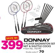 Donnay 4 Player Badminton Set Net & Shuttle Cocks