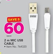 Swiss 2m Mic USB Cable-Each
