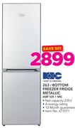 Kic 263L Bottom Freezer Fridge Metallic KBF 525 1 ME