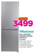 Hisense 299L Bottom Freezer Fridge Metallic H299BME