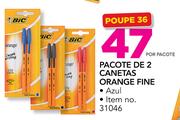 Bic pacote de 2 Canetas Orange Fine-por Pacote