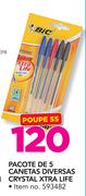 Bic Pacote De 5 Canetas Diversas Crystal Xtra Life