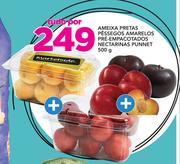 Ameixa Pretas Pessegos Amarelos Pre Empacotados Nectarinas Punnet- 500g tudo por