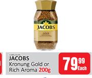Jacobs Kronung Gold Or Rich Aroma-200g Each