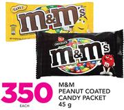 M&M Peanut Coated Candy Packet-45g Each