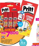 Pritt Glue Stick Value Pack and a Pritt Multi Tac-3 x 43gm