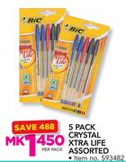 Bic Crystal Xtra Life Assorted-5 Per Pack