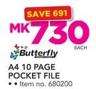 Butterfly A4 10 Page Pocket File-Each