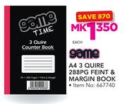 Game A4 3 Quire 288 Page Feint & Margin Book-Each