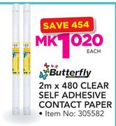 Butterfly 2m x 480 Clear Self Adhesive Contact Paper-Each