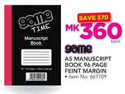Game A5 Manuscript Book 96 Page Feint Margin-Each