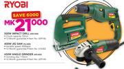 Ryobi 500W Impact Drill(HID-500) / 400W Jig Saw(HJ-400) / 650W Angle Grinder(HG-650)