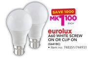 Eurolux A60 White Screw On Or Clip On (G641BC)-Each