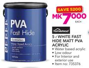 Homestead White Fast Hide Matt PVA Acrylic-5Ltr Each