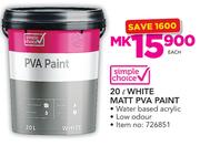 Simple Choice White Matt PVA Paint-20Ltr Each