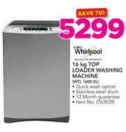 whirlpool 16kg top loader washing machine wtl 1600 sl