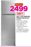 Defy 230Ltr Top Freezer Fridge Metallic DAD241